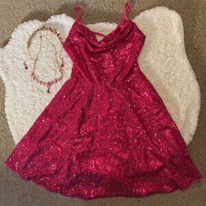 Pink Sequin Dress with Jewlery and Crown